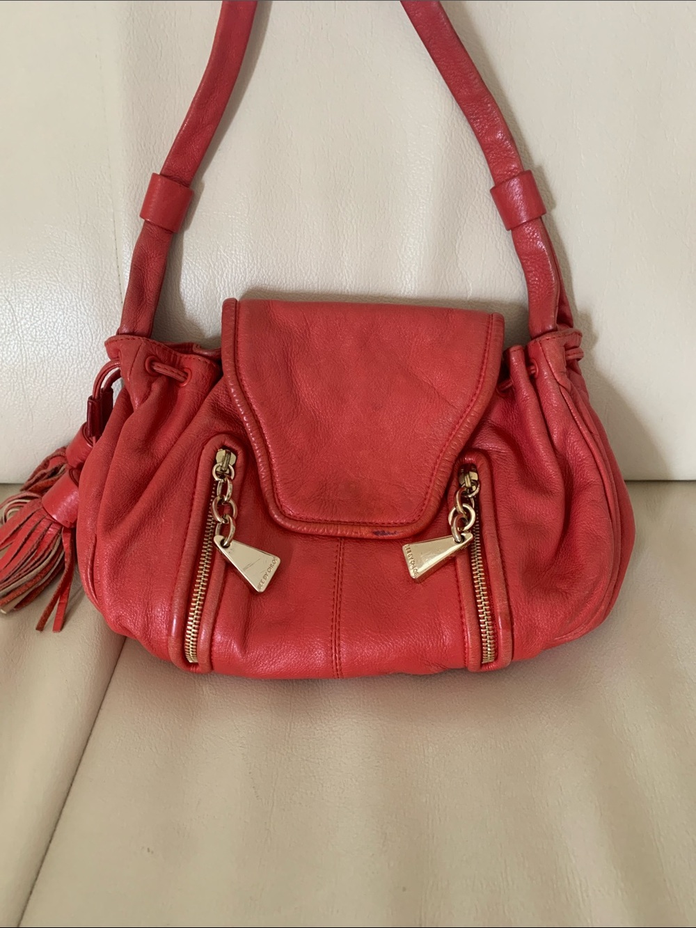 See by Chloe. Women's Red Leather Shoulder Bag with Gold Hardware